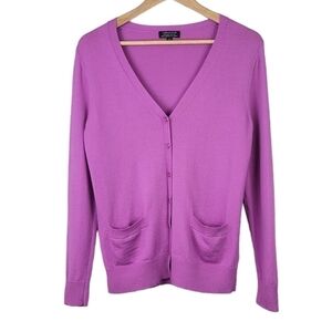 LORD & Taylor Button Up Cardigan Merino Wool Purple M